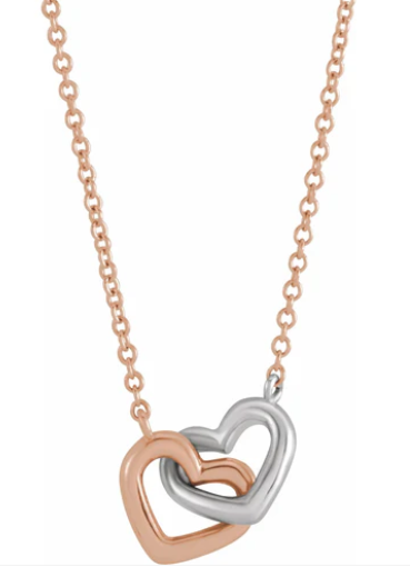 14K Rose/White Interlocking Heart 18 Necklace
