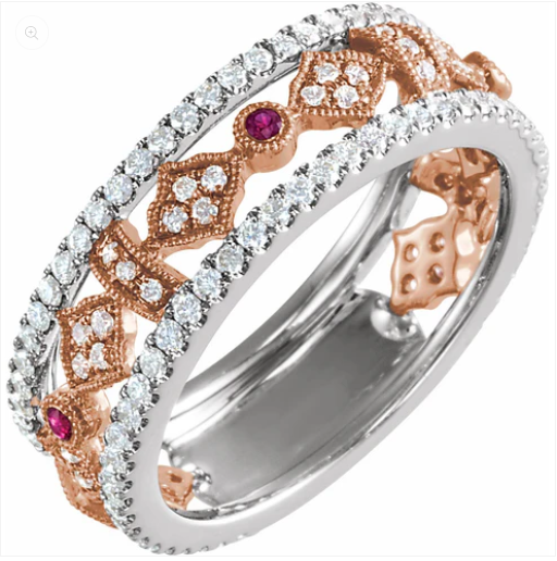 14K White & Rose Ruby & 3/4 CTW Diamond Ring