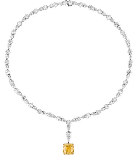 Fancy Yellow Cushion Drop Diamond Necklace