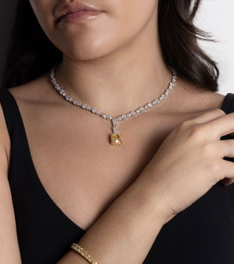 Fancy Yellow Cushion Drop Diamond Necklace