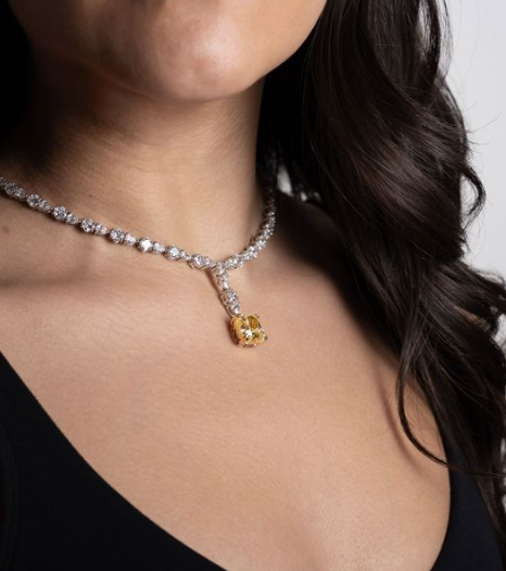 Fancy Yellow Cushion Drop Diamond Necklace