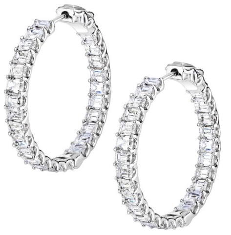 Emerald Cut Diamond Hoop Earrings