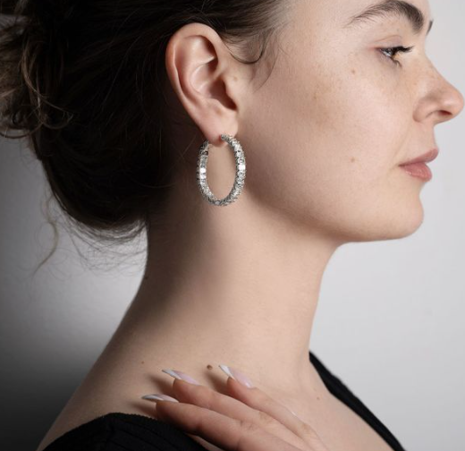 Emerald Cut Diamond Hoop Earrings