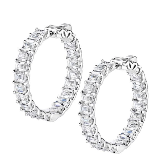 Emerald Cut Diamond Hoop Earrings