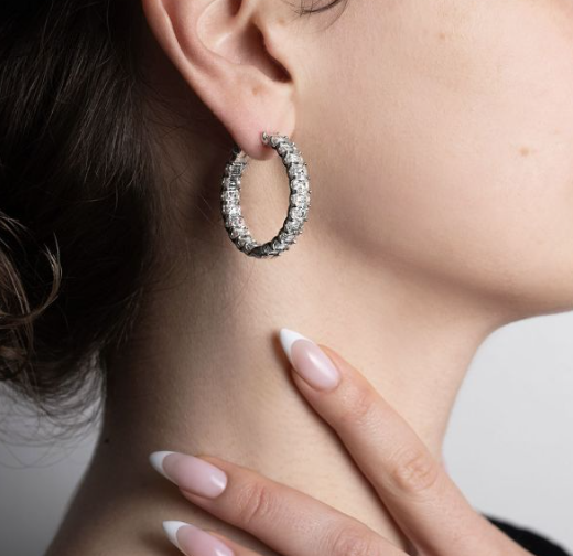 Emerald Cut Diamond Hoop Earrings