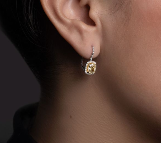 Fancy Yellow Halo Drop Earrings